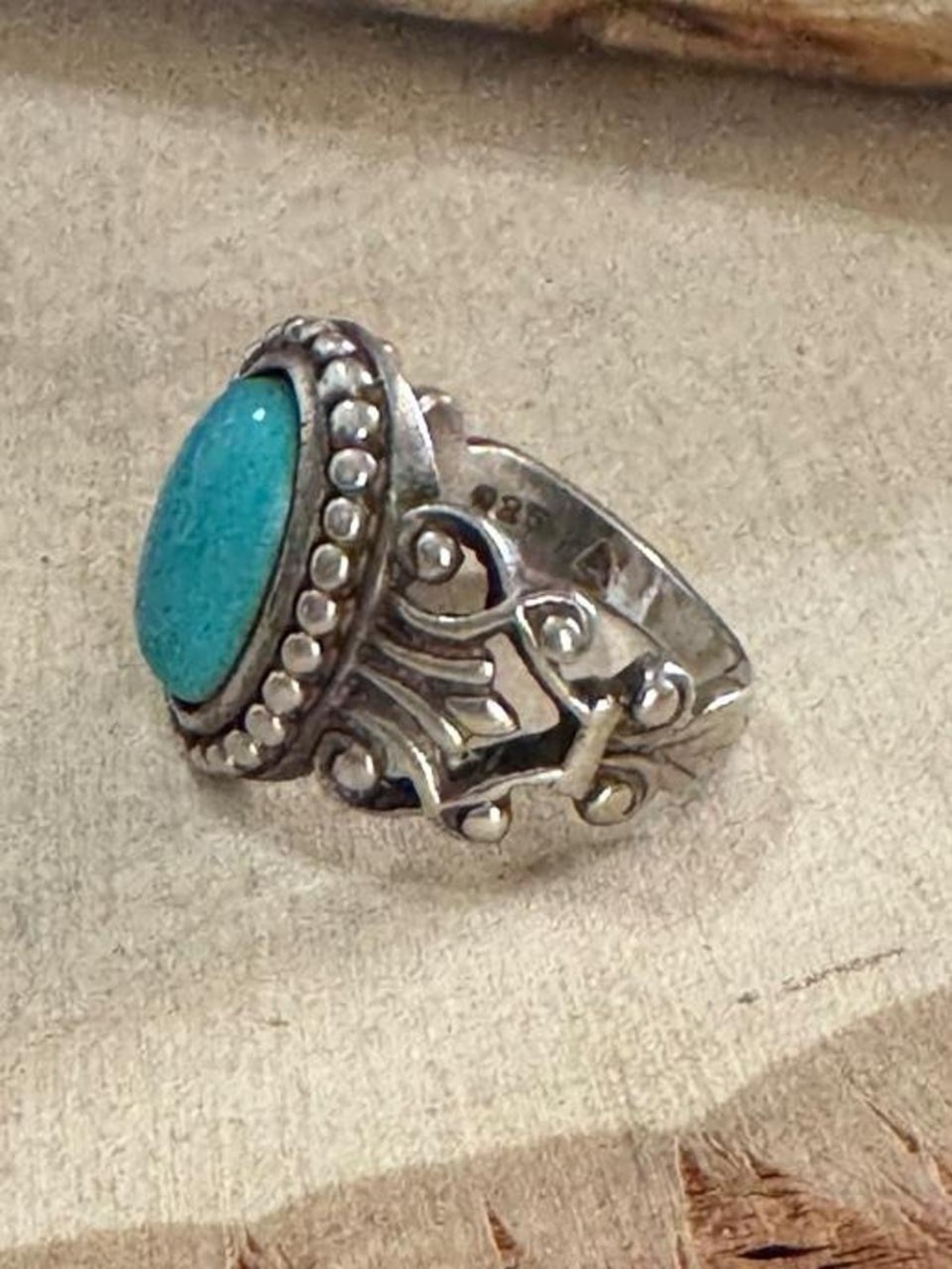 Vintage 925 Sterling Silver Avon Turquoise Scroll Sterling Silver Ring Size 7 - Picture 2 of 8